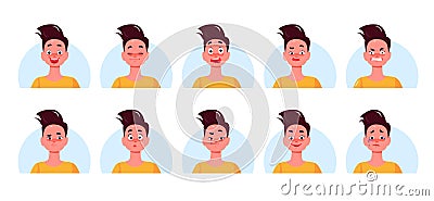 Set of different emotions and feelings:Â stress, joy, anger, depressed, peace, anxiety, disgust, delight. Vector Illustration